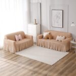 Elastic Stretchable Sofa Frill Cover for 3 Seater, Beige - Image 5