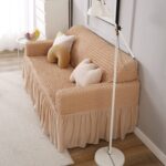 Elastic Stretchable Sofa Frill Cover for 3 Seater, Beige - Image 6