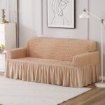 Elastic Stretchable Sofa Frill Cover for 3 Seater, Beige - Image 7