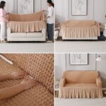 Elastic Stretchable Sofa Frill Cover for 3 Seater, Beige - Image 2