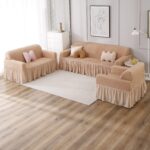 Elastic Stretchable Sofa Frill Cover for 3 Seater, Beige - Image 4