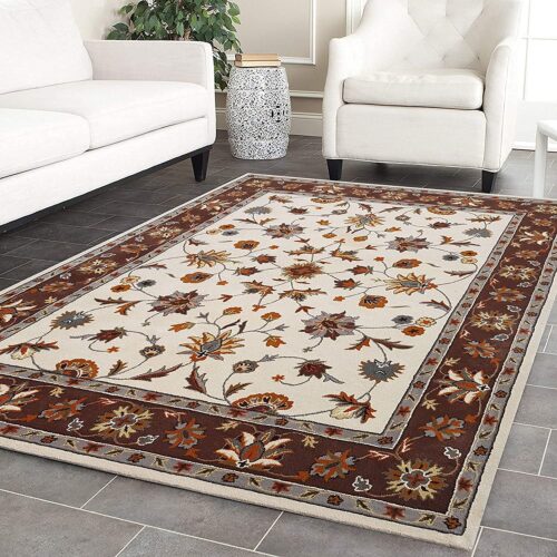 Solid Wool Rug Vintage Farmhouse Carpet Contemporary Floor Cover for Living Room Bedroom Home Office Non-Slip Low Pile Accent